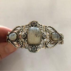 Sterling silver and gemstone cuff bracelet large wrist size—8 plus